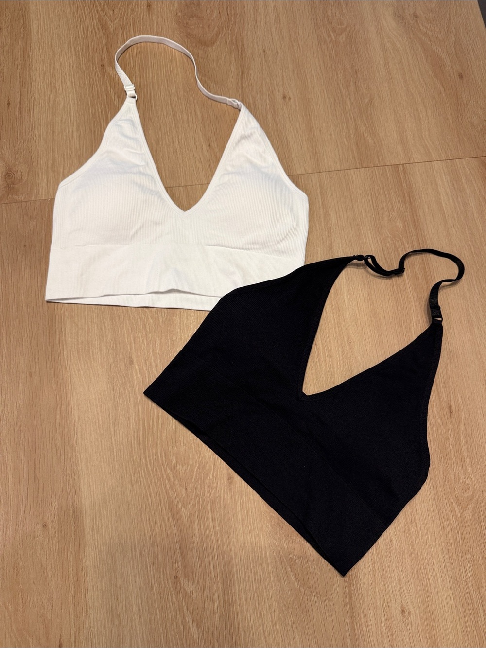 White and Black V-Neck Bralette Duo